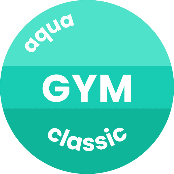 Logo des Aqua Fit Aqua GYM Classic mit Wasser- und Fitnessmotiven für Fitnessstudio-Website.